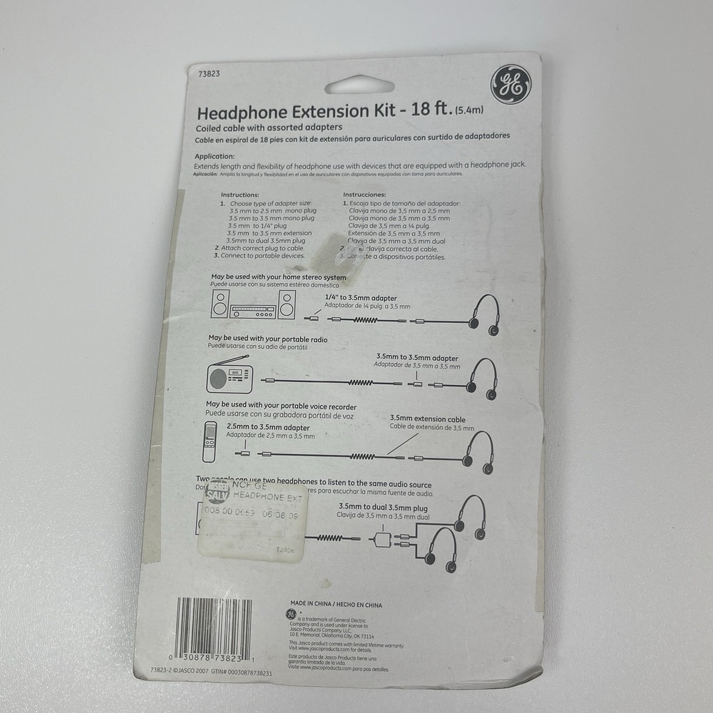 GE Headphone Extension Kit Cable Adapters 18 Feet Unopened In Package - Picture 8 of 8